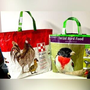 Animal Totes/Bags from Animal Feed Sacs, Set of 2, Poultry/ Wild Birds, Handmade